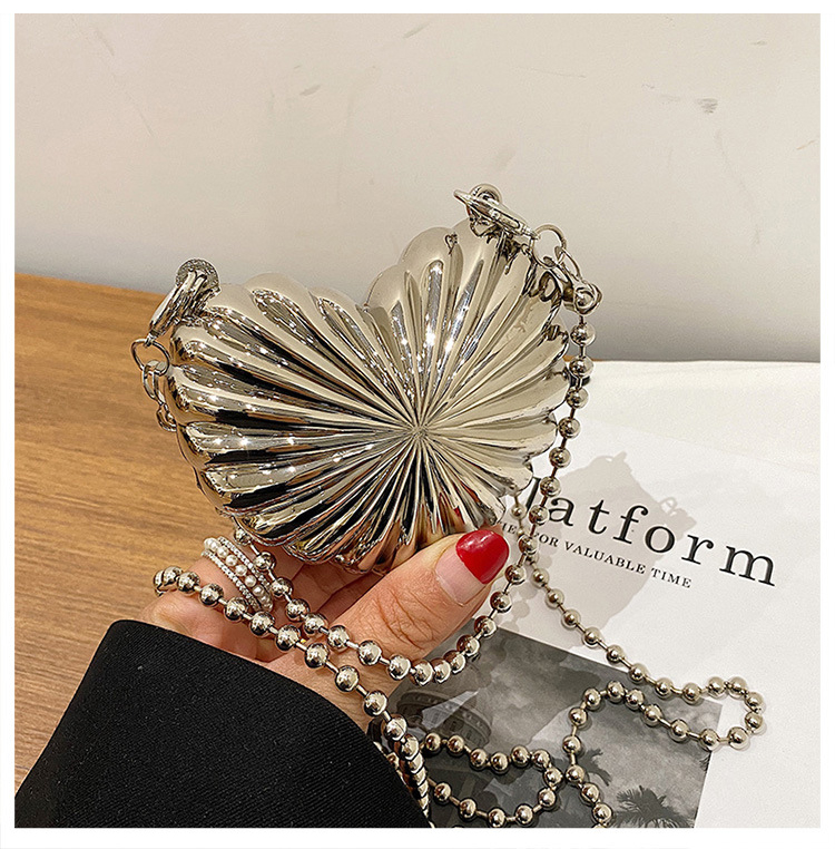 Mini Heart Shell Bag For Women Fashion New High Quality Alloy Design Handbag Female Beading Chain Shoulder Messenger Bag Femme