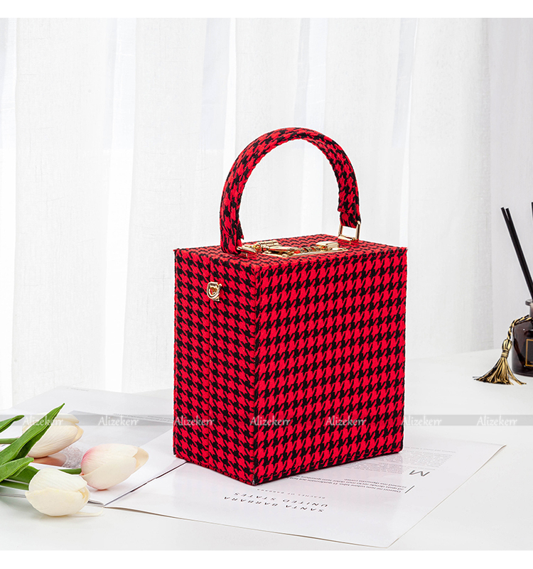 With Code Lock Houndstooth Box Shoulder Bag New Elegant Korean Purses And Handbags Female Big Square Crossbody Retro Bag