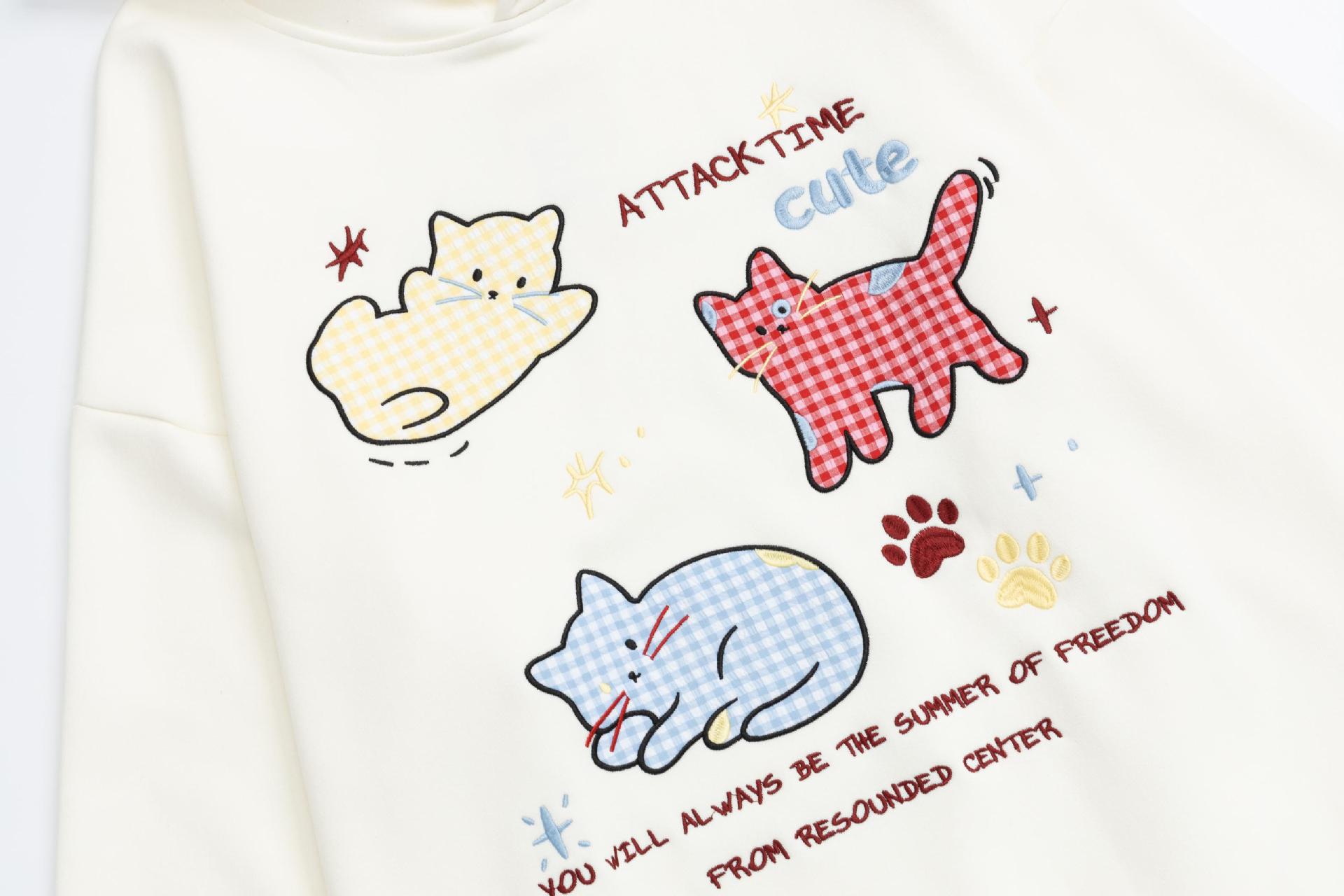 Cotton Kitten Applique Long Sleeve Hoodie