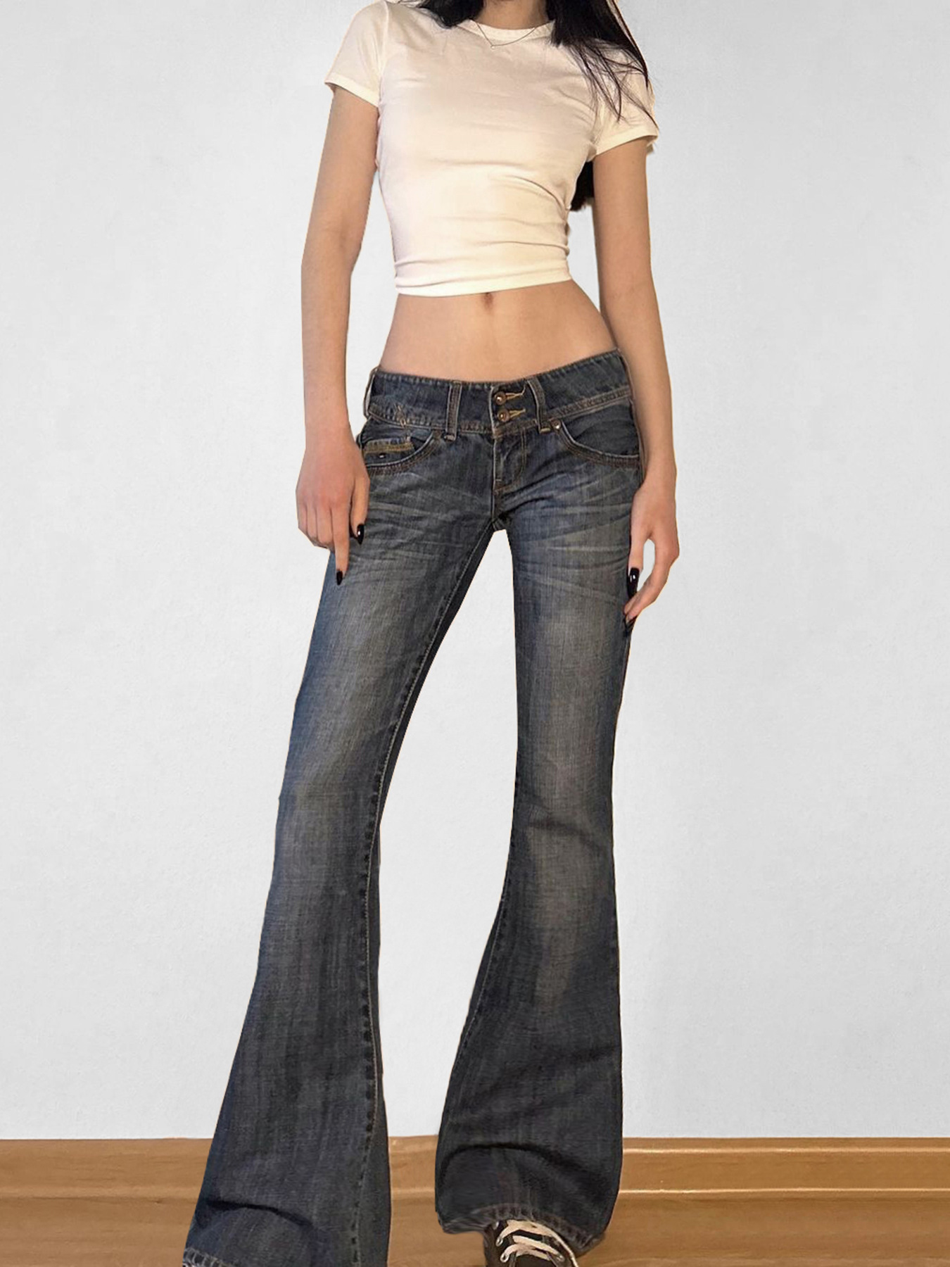 Workwear Hipster Bell-Bottom Washed Jeans