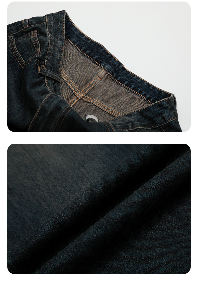 Water-Washed Distressed Loose Wide-Leg Rivet Punk Casual Long Pants