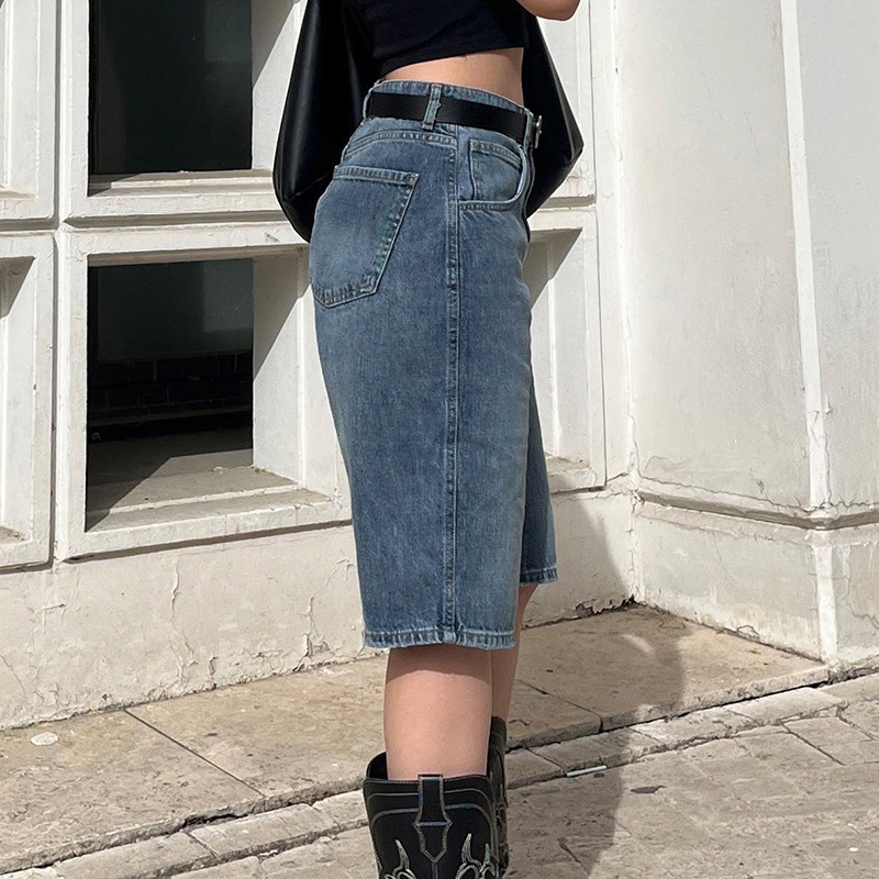 Vintage washed high waisted loose denim shorts