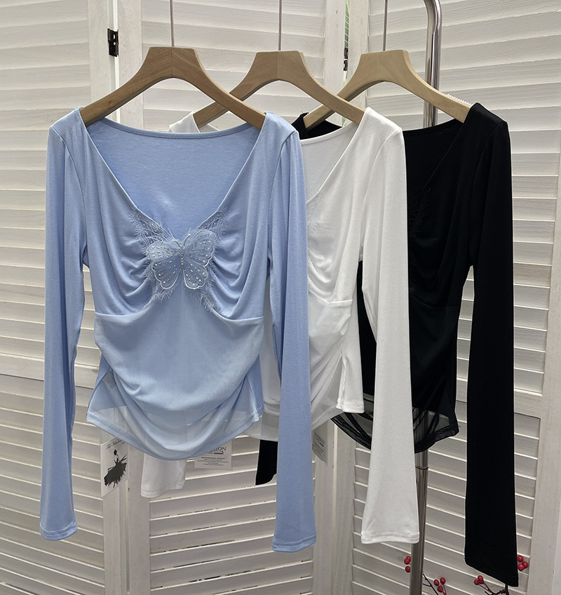 Full Sleeve V-Neck Openwork Slim Fit Tee