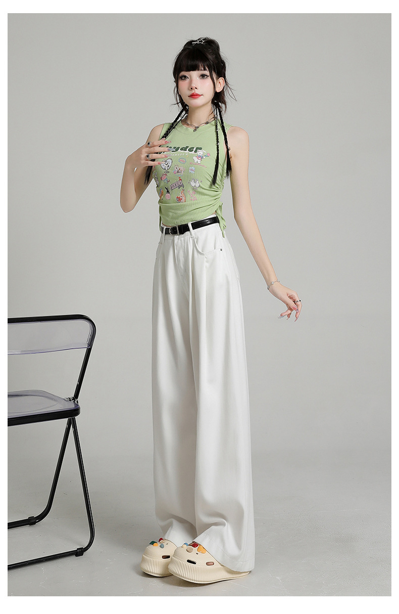 Women's White Three-Proof Tencel Wide-Leg Jeans High-Waist Drape Loose Floor-Length Pants