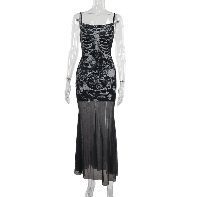 Hooded Sleeveless Skull Streetwear High Waist Bodycon Dress