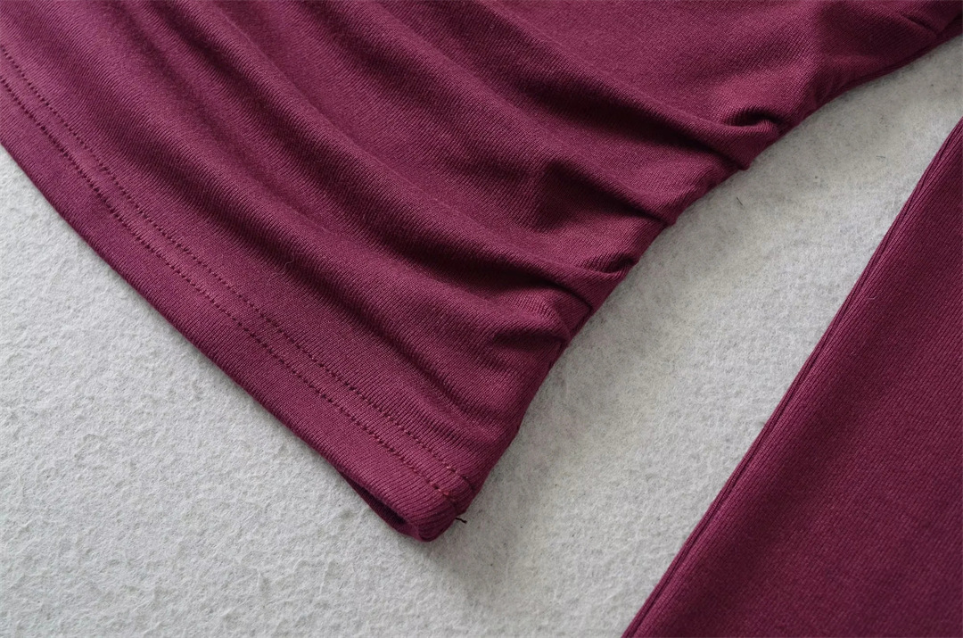 Spicy Wrist-Length Collarbone Cutout Structured Frill Fitted Tee
