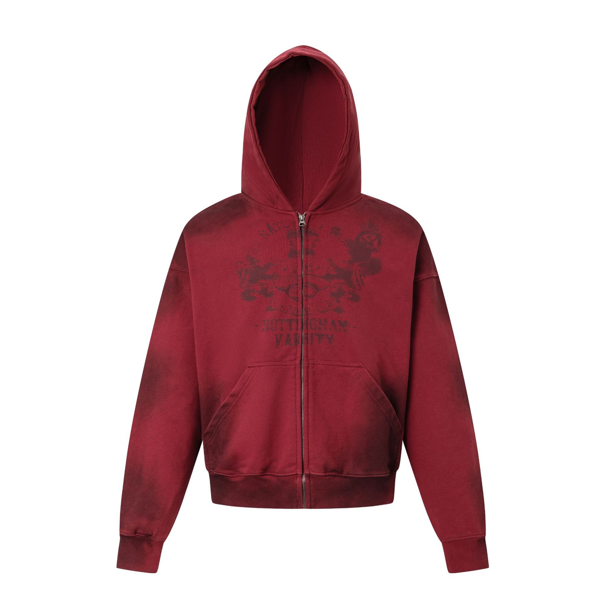 Streetwear Cropped Boxy Pony Print Zipper Hoodie