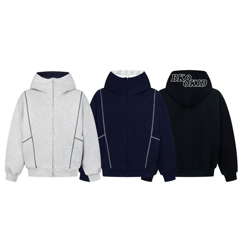 Street Relaxed Fit Zip-Up Letter Print Hoodie