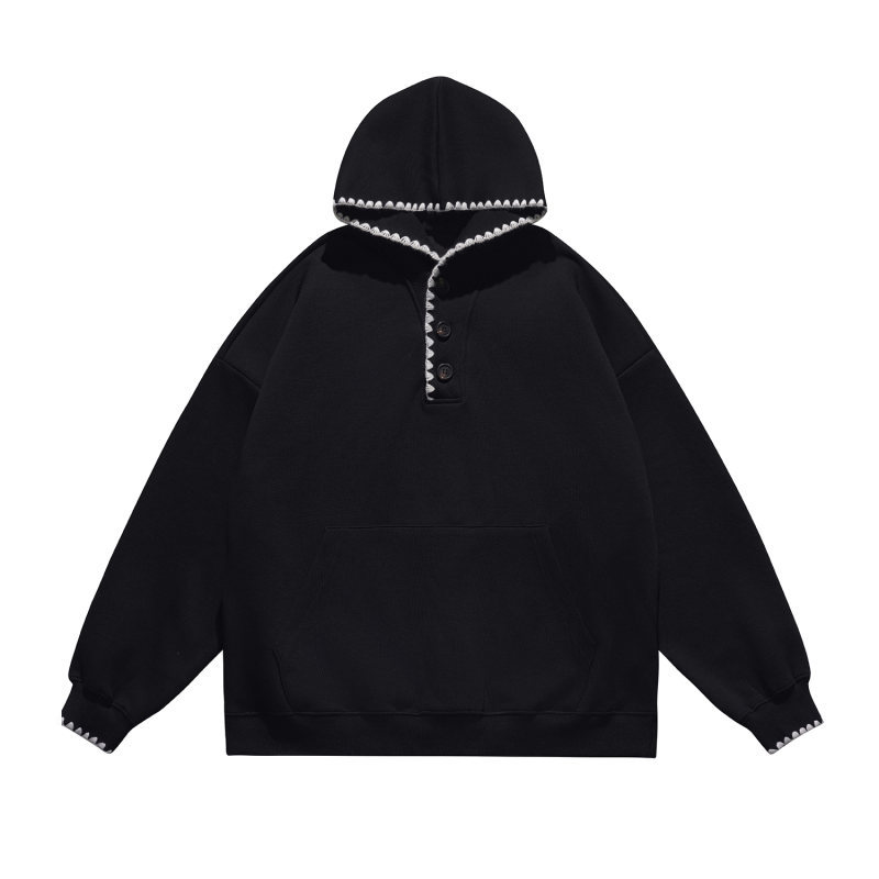 His & Hers Contrast Panel Scallop Stitch Cotton Hoodie