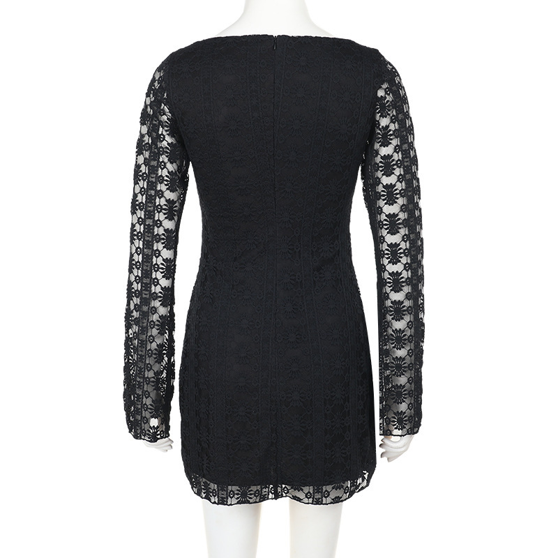 One-Shoulder Long Sleeve Polyester Mini Dress