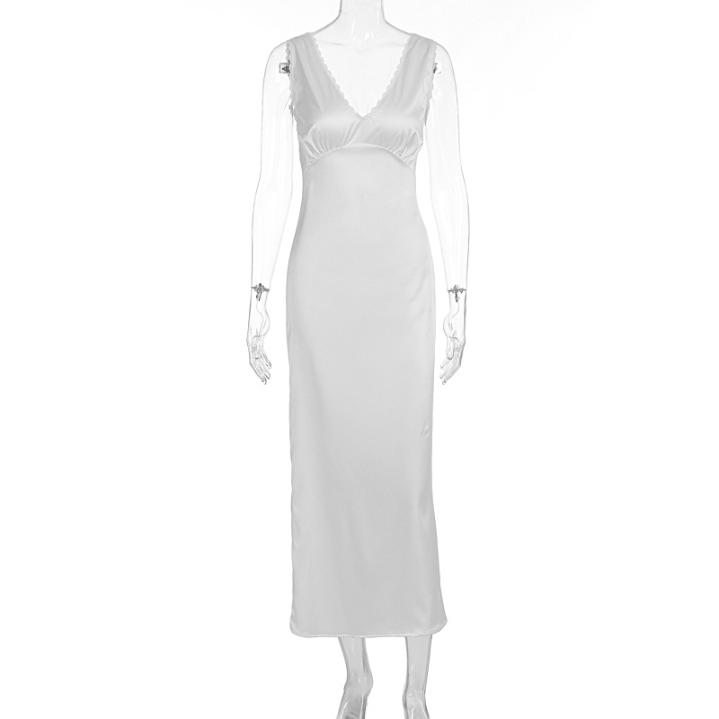 A-Line V-Neck High Waist Polyester Maxi Skirt