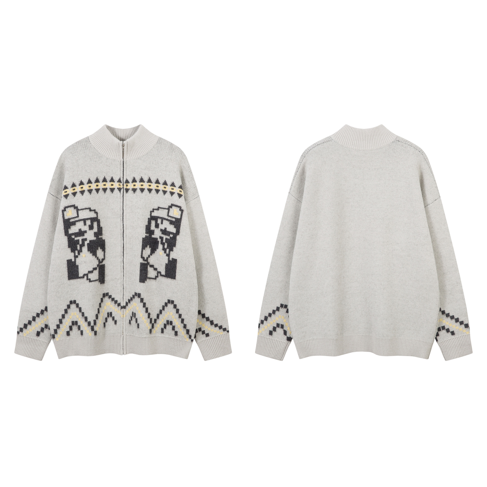 Loose Fit Jacquard Long Sleeve Cardigan