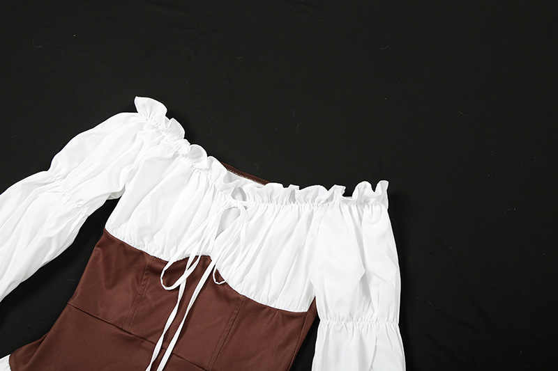Chic Asymmetric High Waist Two Tone Puff Dress