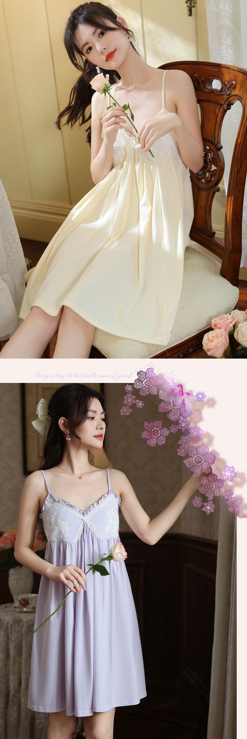 Cotton V-Neck Sleeveless Midi Bust Padded Lounge Dress