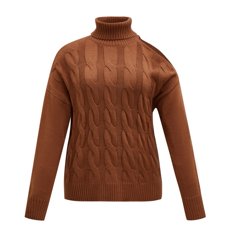 Ladies Plain Relaxed Crossover Roll Neck Acrylic Sweater