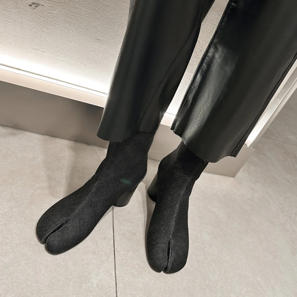 Classic Leather Pointed Toe Block Heel Boots