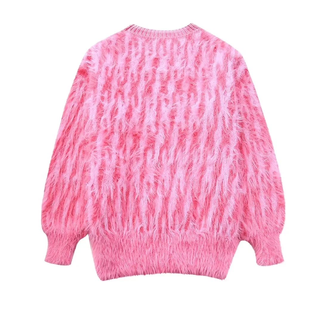 Ladies Heavyweight Cropped Blush Patterned Sweater