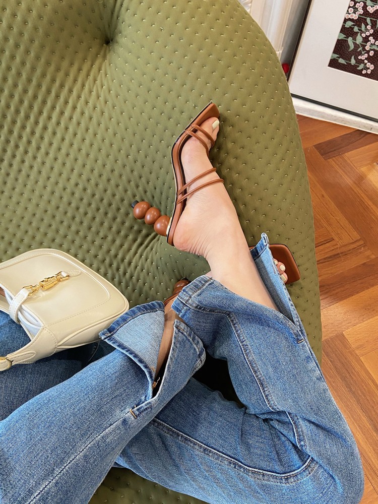 Simple Square Toe Straight Gourd High Heel Mules Women's Ball Ball Round Heel Sandals