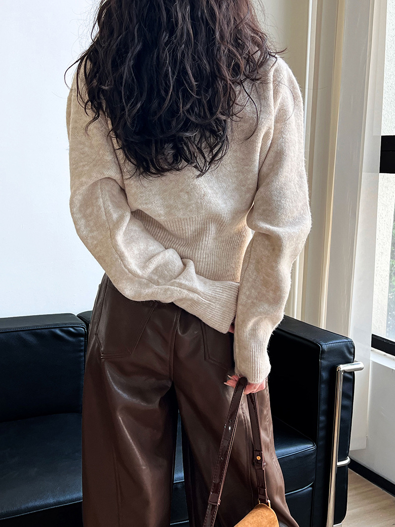 Korean Solid Long Sleeve Loose Crew Sweater