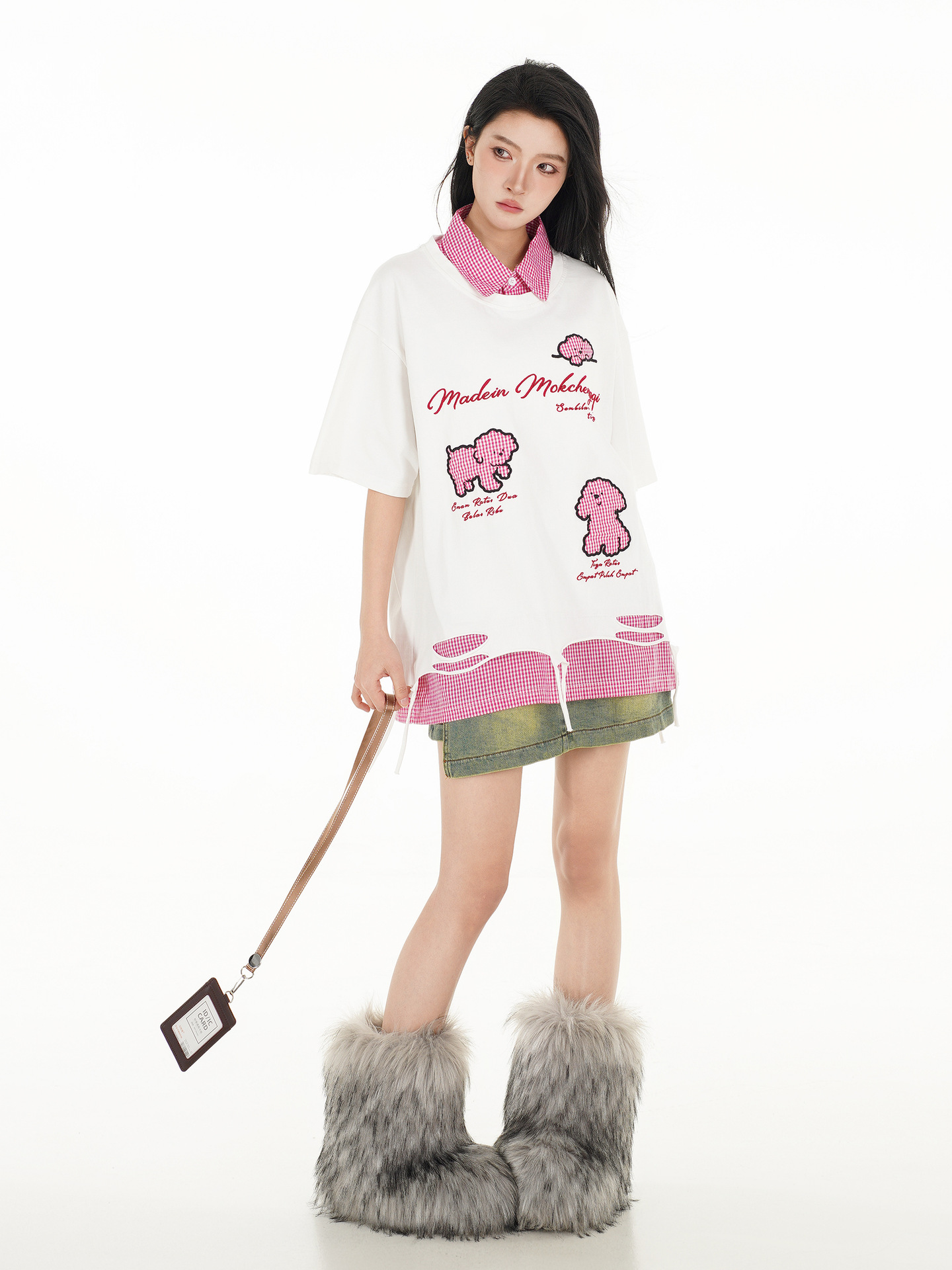 Oversized American Cotton Letter Layered Button-Down Guy's Tee