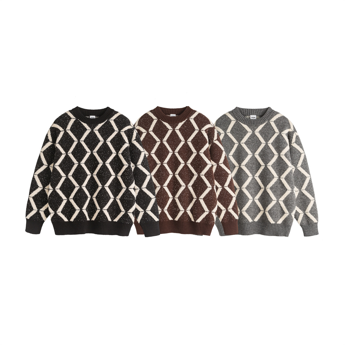 Men Crewneck Oversized Colorblock Japanese Workwear Sweater