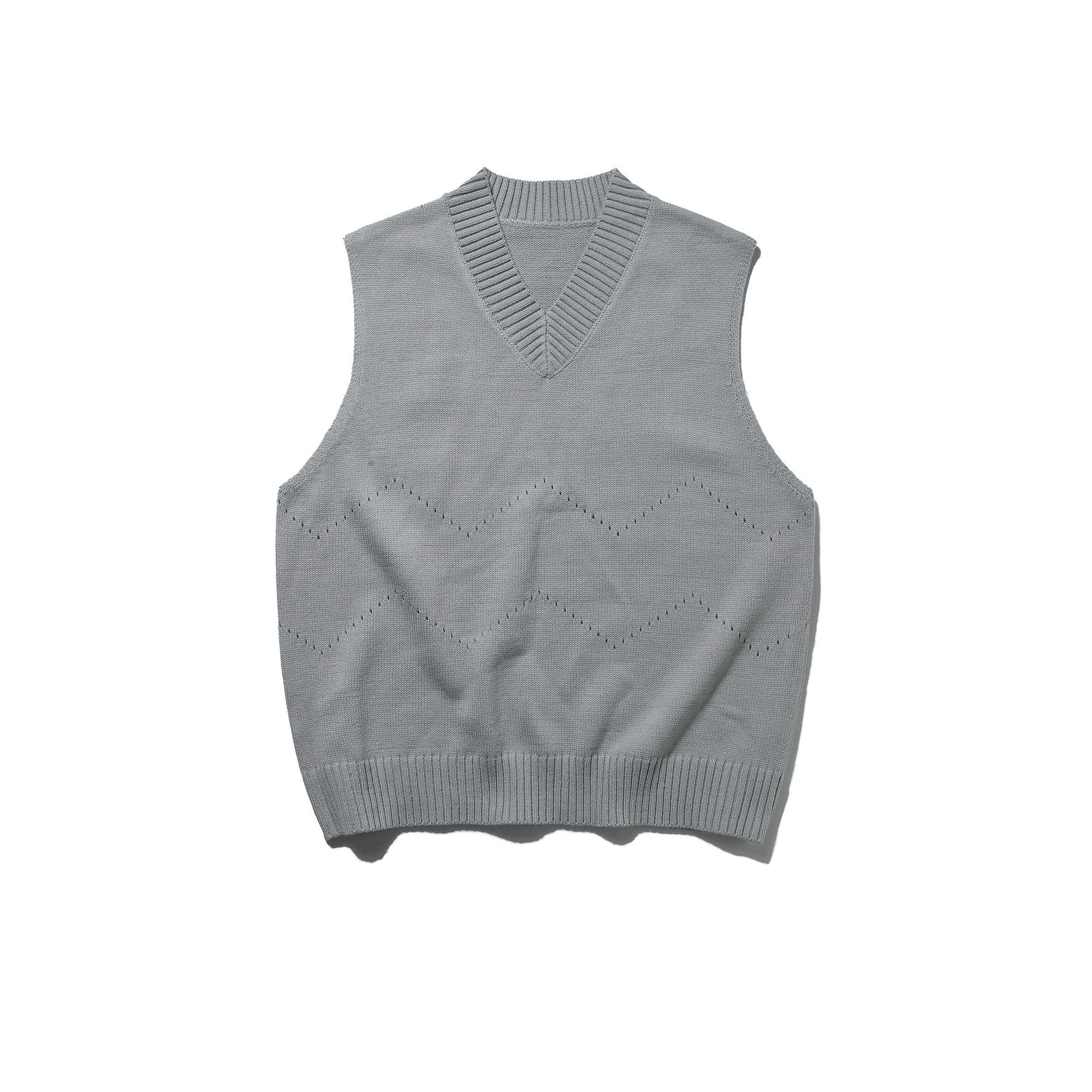Unisex Japanese Workwear Color Block Vee Neck Sweater
