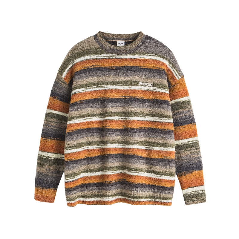 Japanese Workwear Unisex Multi-Color Stripe Crew Sweater
