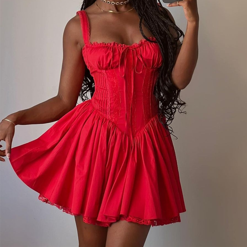 Strapless Dress Women Summer Atmosphere Slimming Red Date Short Dress