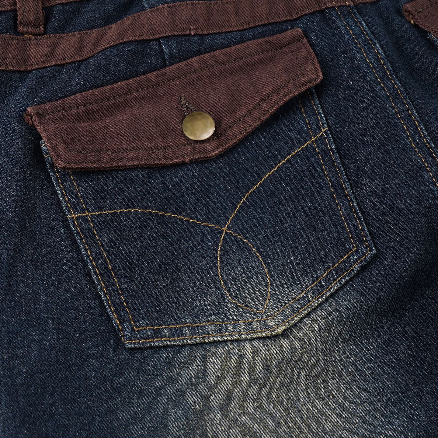 Street Motorcycle Retro Style Patchwork Color Block Flare Denim Pants Slim Fit Casual Long Trousers
