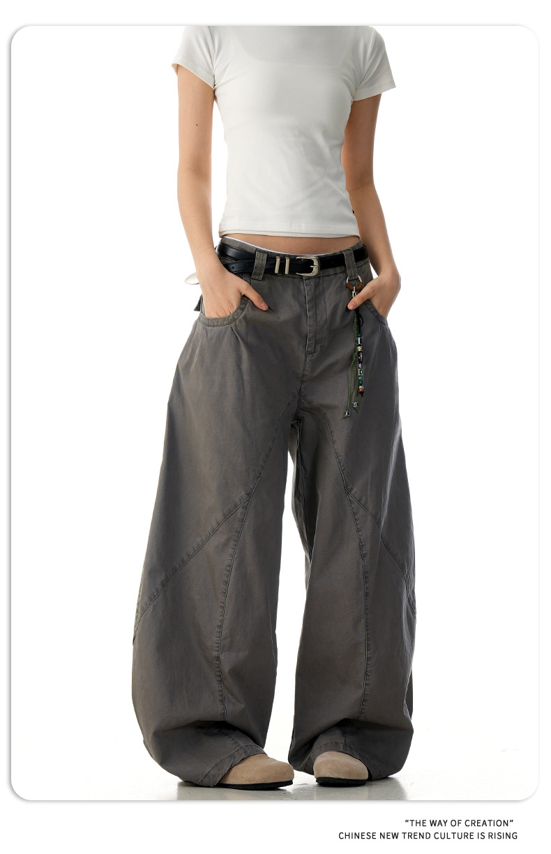 Pants with Washed-Out Pockets for Men and Women Loose Fit Casual Banana Trousers