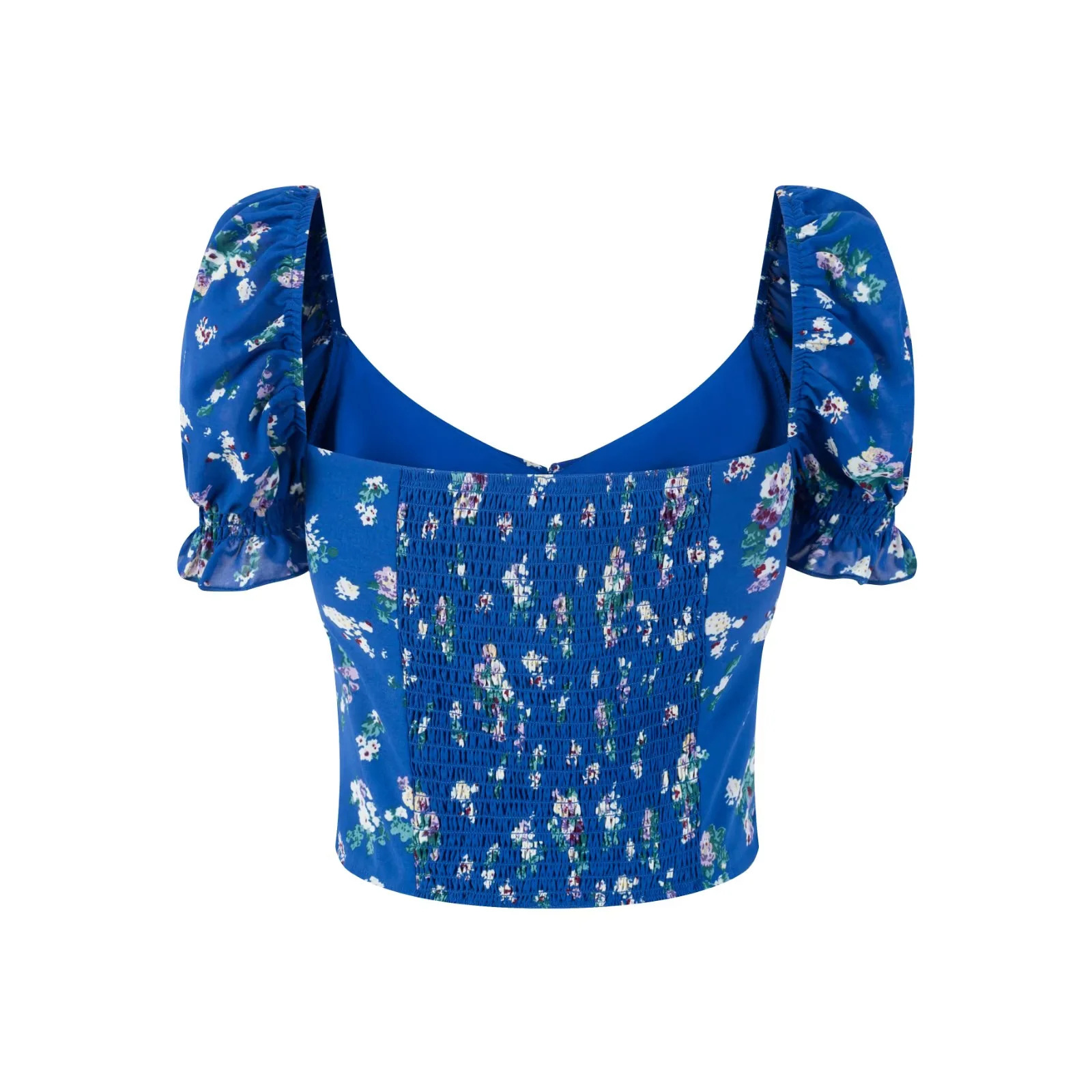 Straight Neck Tie Front Flower Puff Shirt