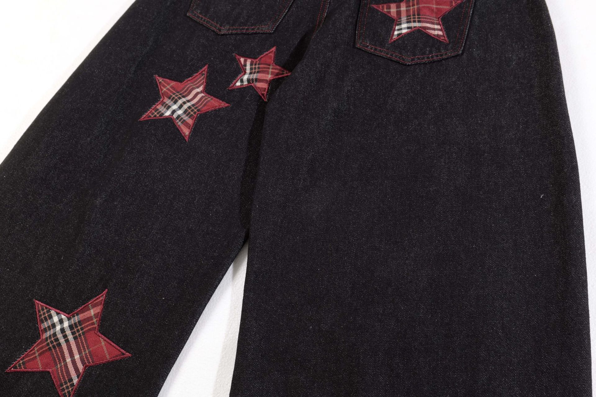 High Street Striped Star Patchwork Wide-Leg Jeans for Men and Women Loose Fit Trousers
