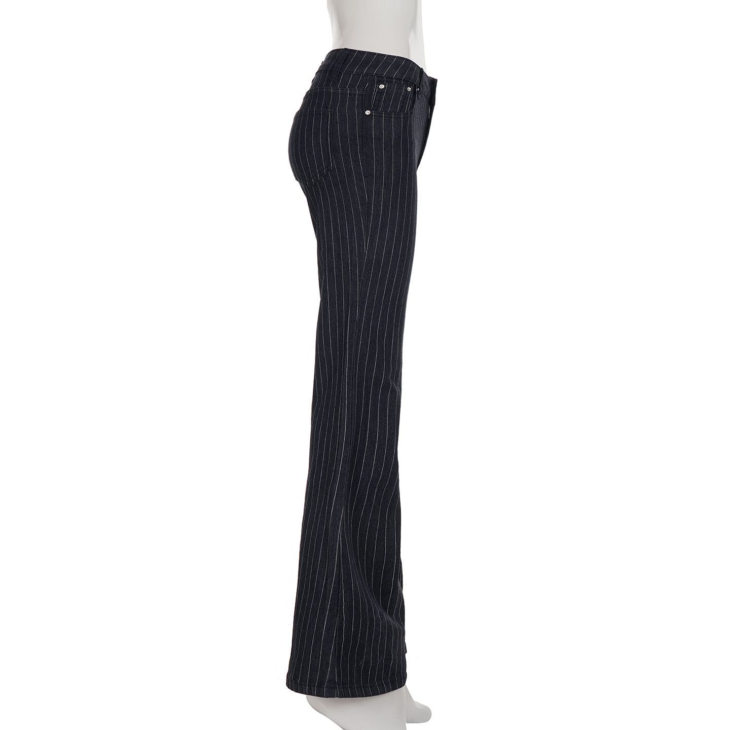 Striped contrasting horn slightly spicy low waist straight leg denim