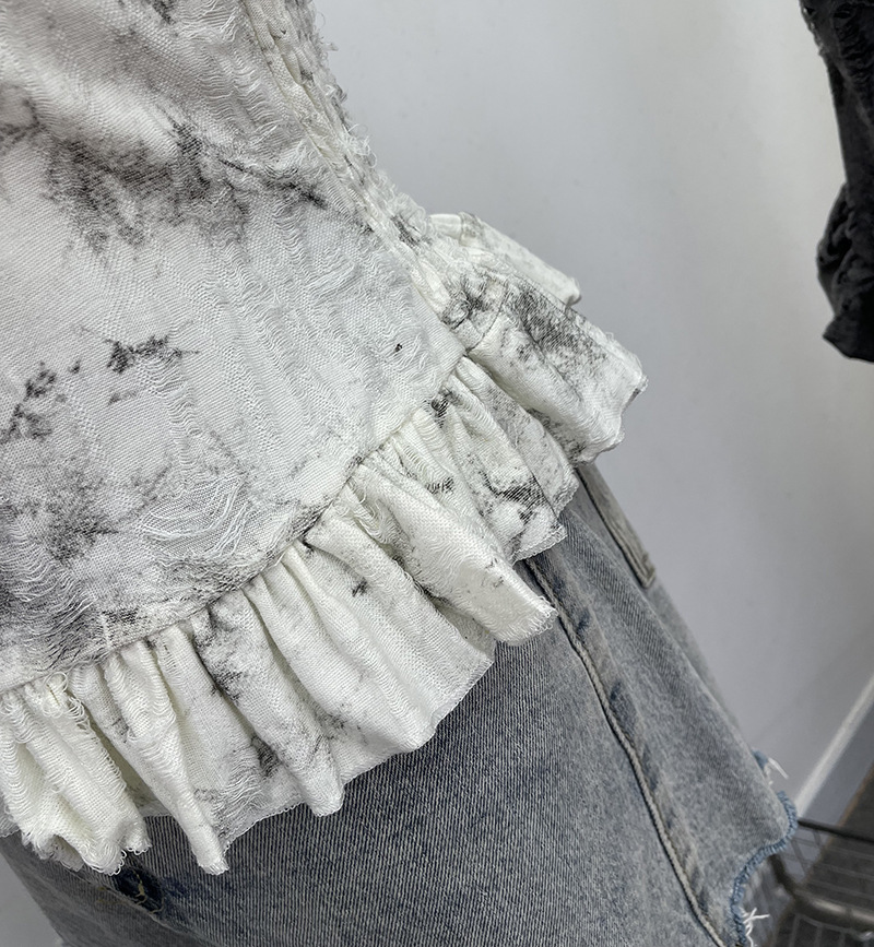 Ombre Asymmetrical Distressed Frilled Bandeau Vest