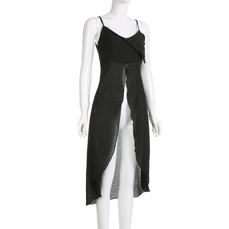 Plain Scoopneck Spandex Maxi Slit Cami and Corset