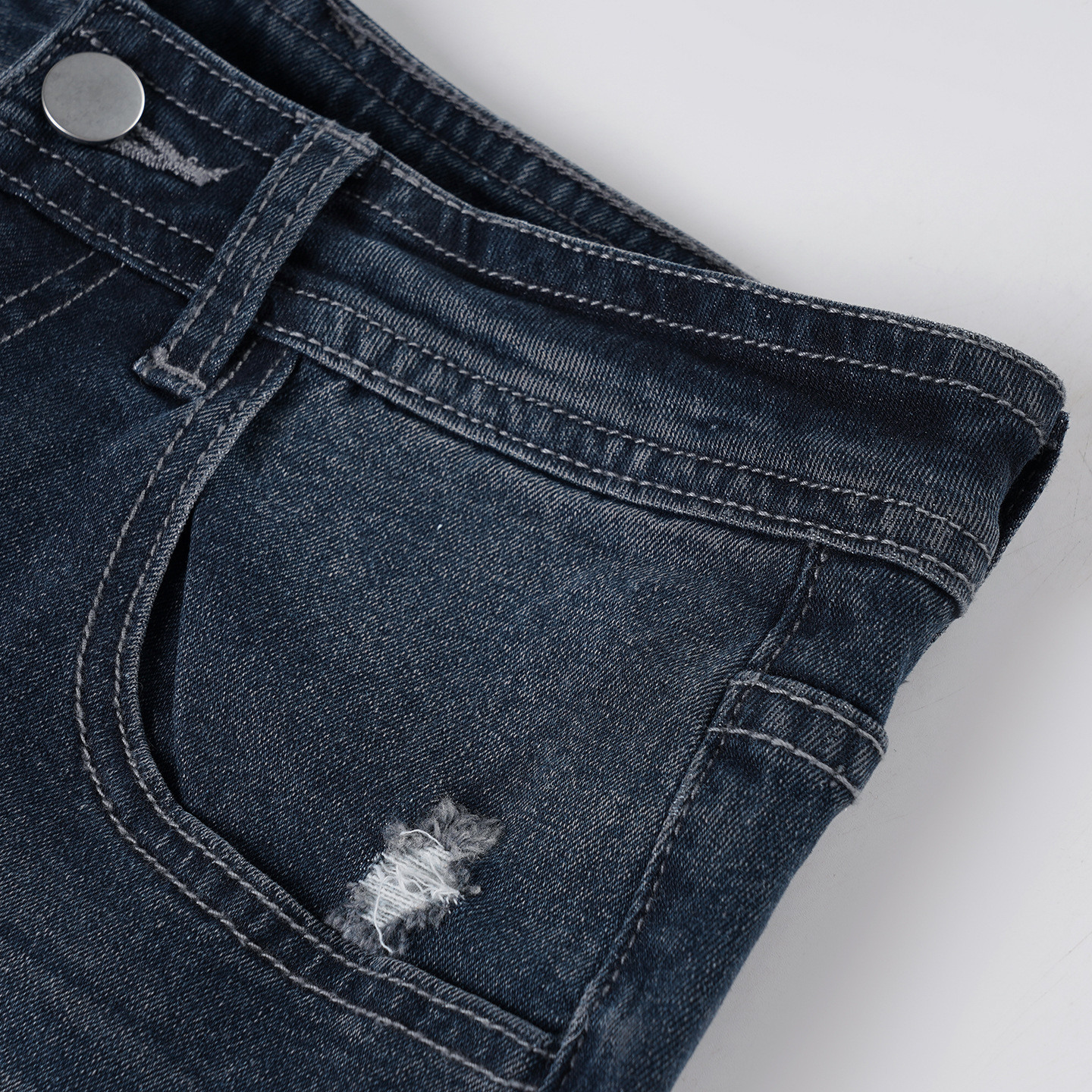 Retro washed blue low waisted denim shorts
