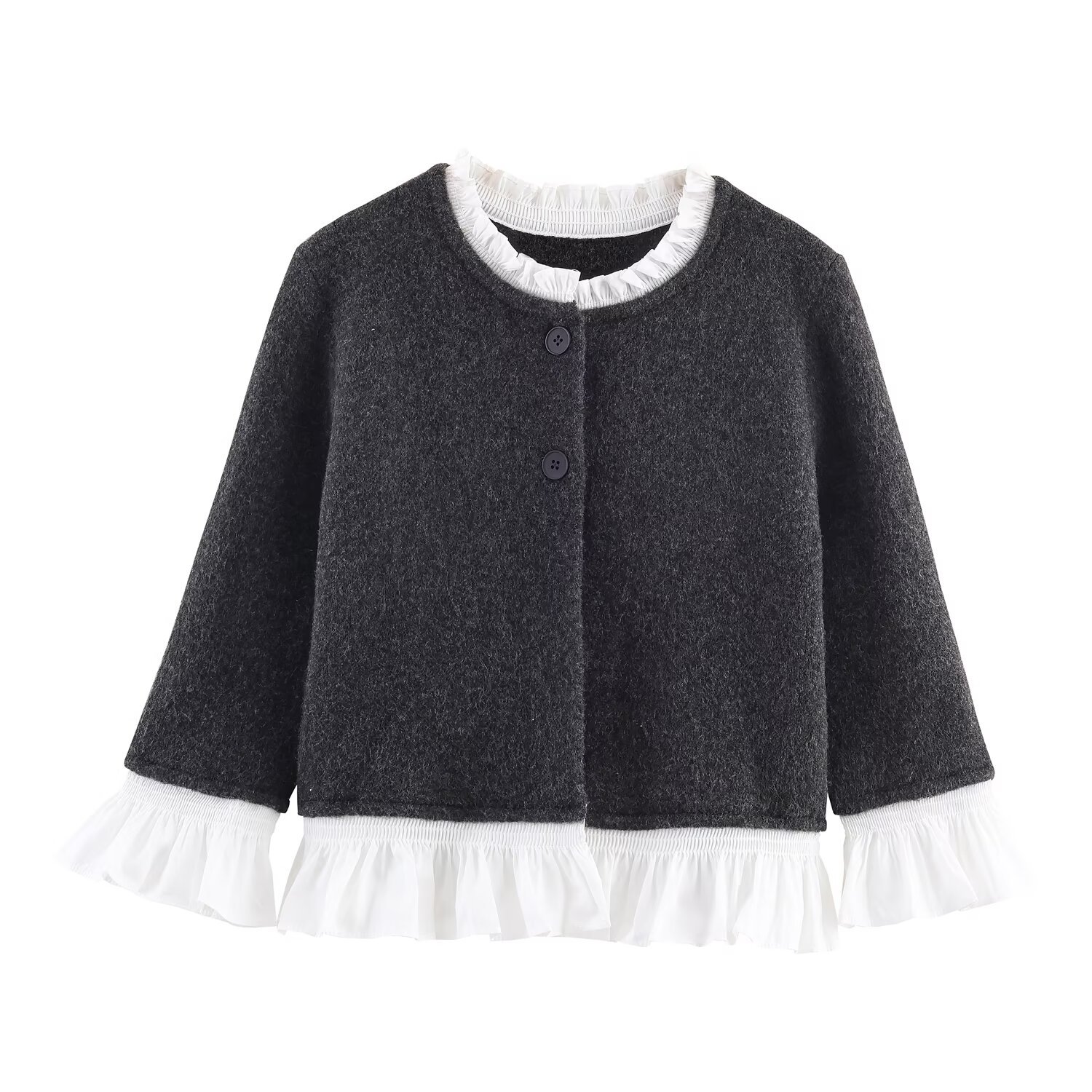 Two-Tone Button-Front Polyester Sweater