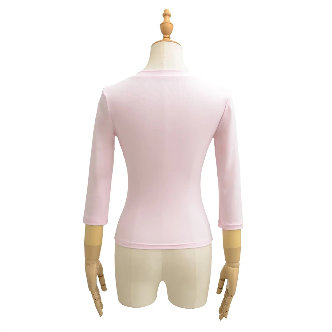 Ladies Streetwear Plain Stretch Elbow-Length Plunge Layering Tee