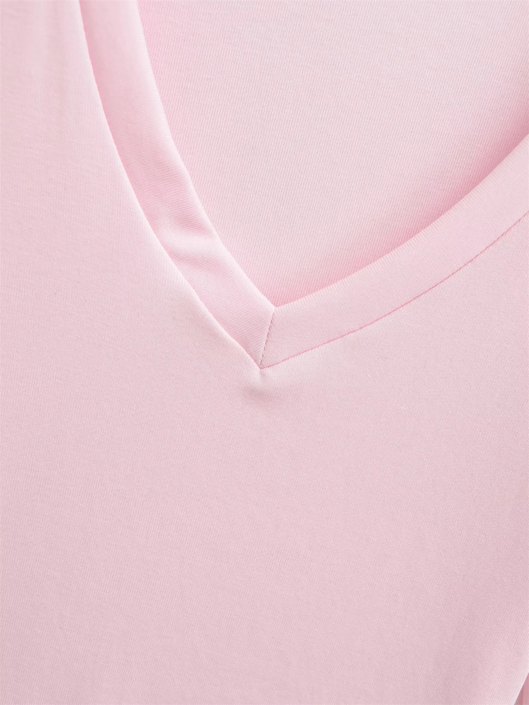 Ladies Streetwear Plain Stretch Elbow-Length Plunge Layering Tee