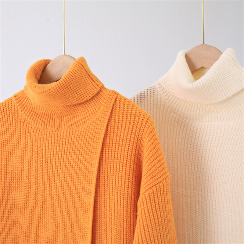 Full Sleeve Standing Collar Slit Pullover Dress