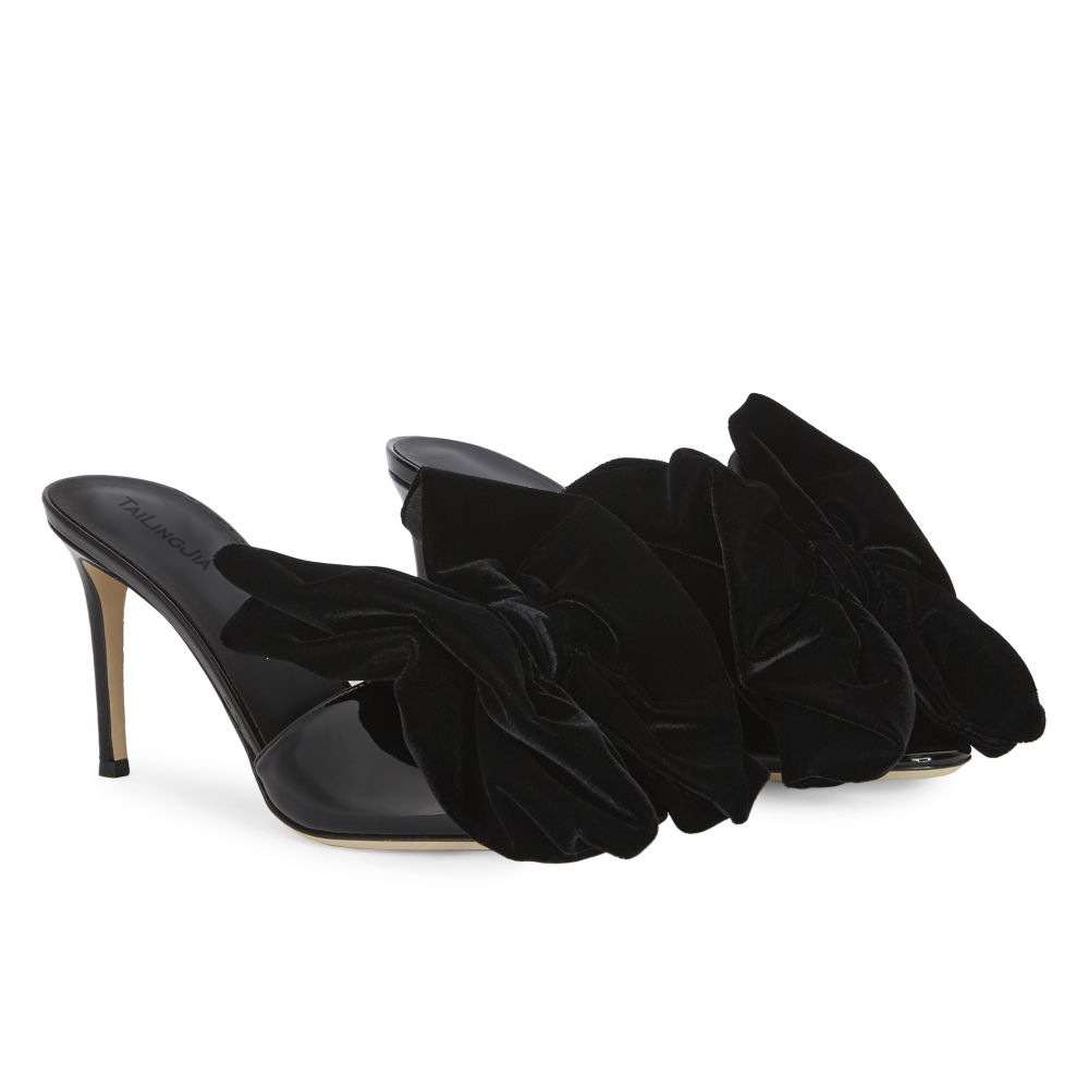 European and American Large Sized Fashionable and Luxurious Bow Tie Brown High Heel Slippers