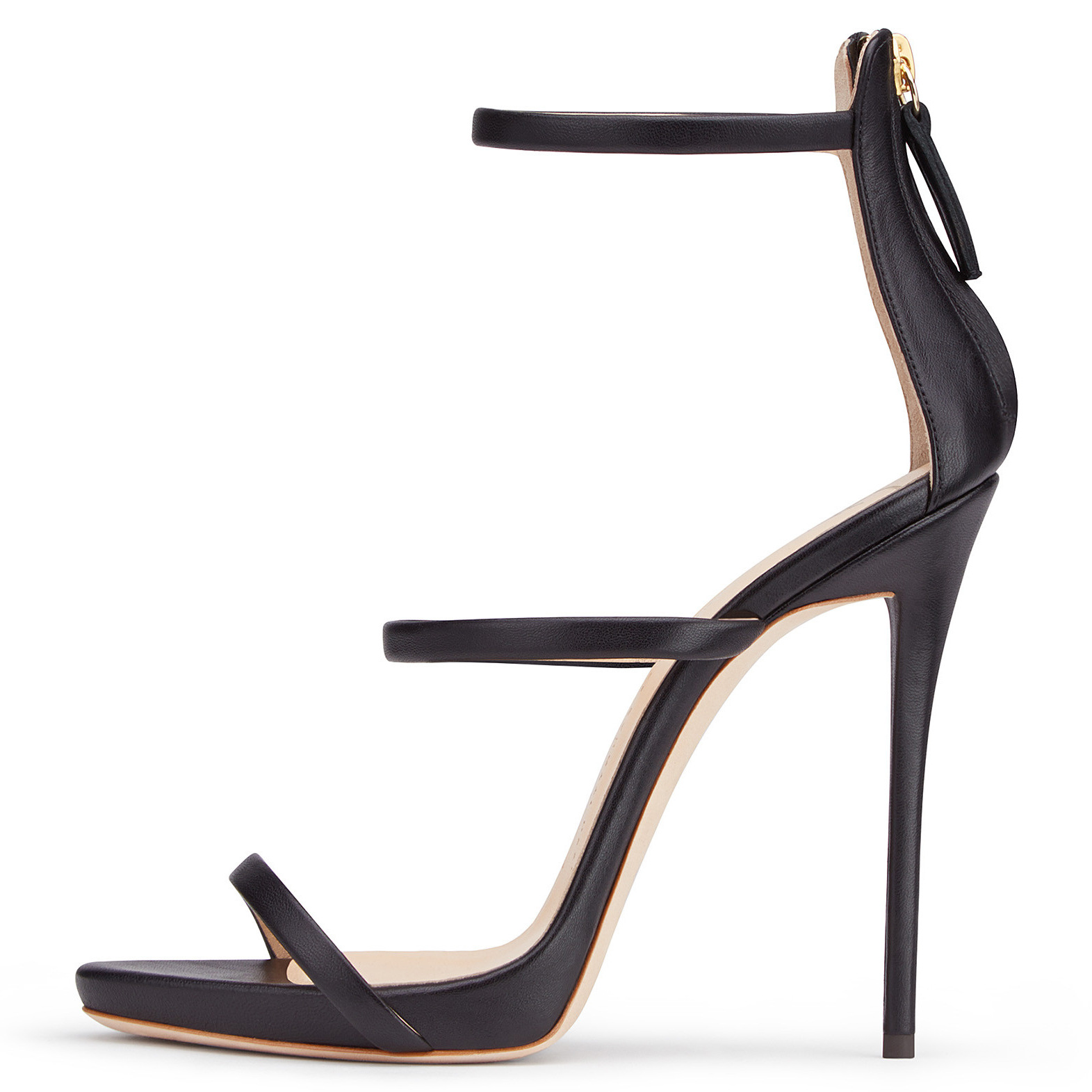 Women's Peep-Toe Faux Leather Rear Zip Stiletto Sandals