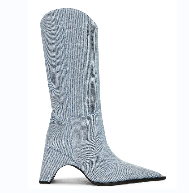 Processing time:7-15days after placing orders Autumn And Winter 2023 New Fashion Women's Boots Thick High Heel Pointed Toe Denim Knee Length Knight Boots Big Size Shoes