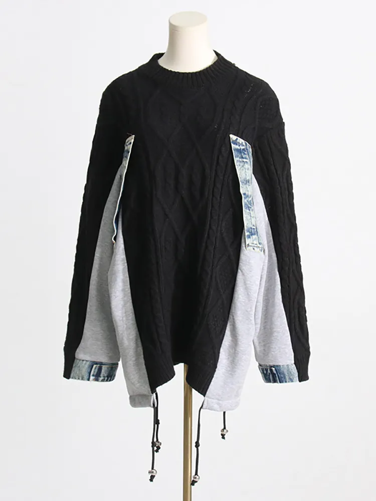 Ladies Oversized Cotton Collet Asymmetric Sweater