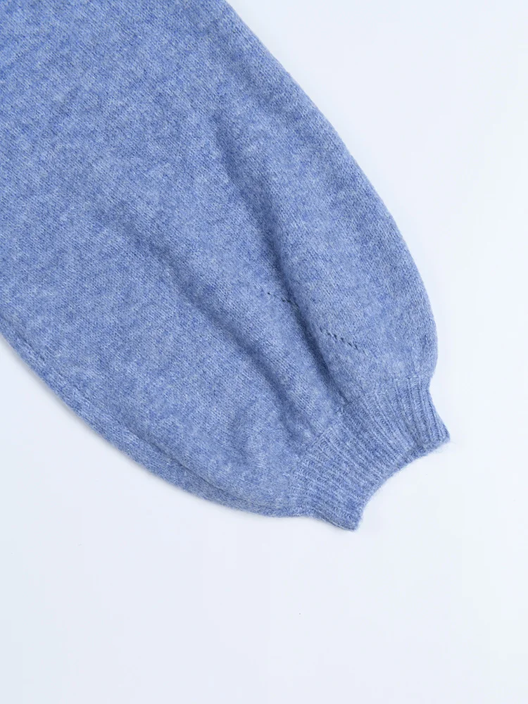 Navy Oversized Crew Collar Balloon Cuff Knit Jumper