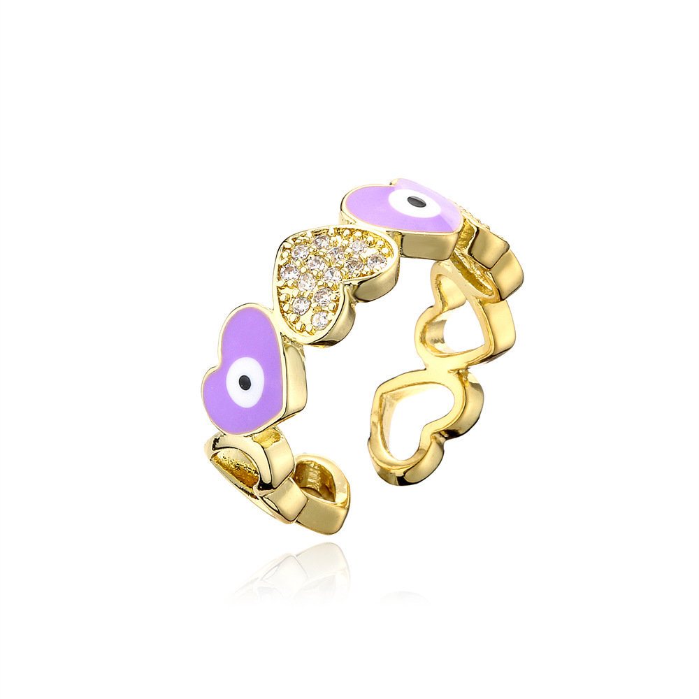 Hot selling new love oil drop zircon in Europe and America, devil's eye gold open ring for women