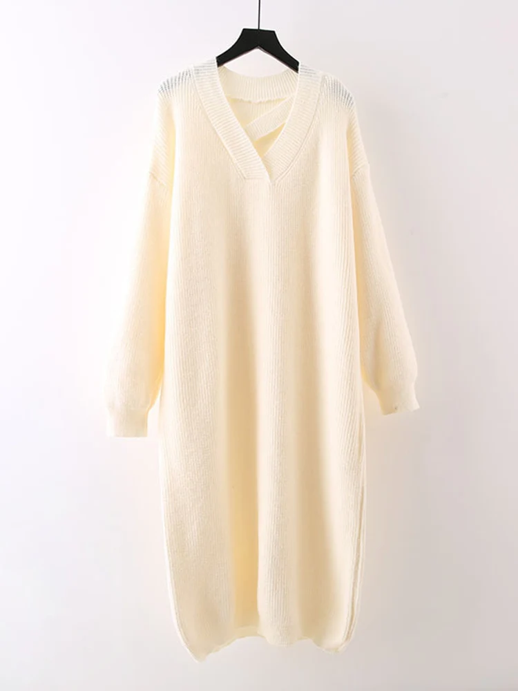 Plain Acrylic Fall Midi Dress Relaxed Fit