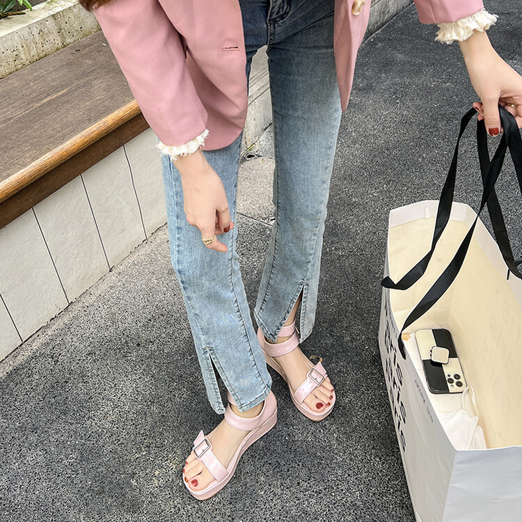 Belt buckle high top sandals, water platform thick sole oversized women's shoes