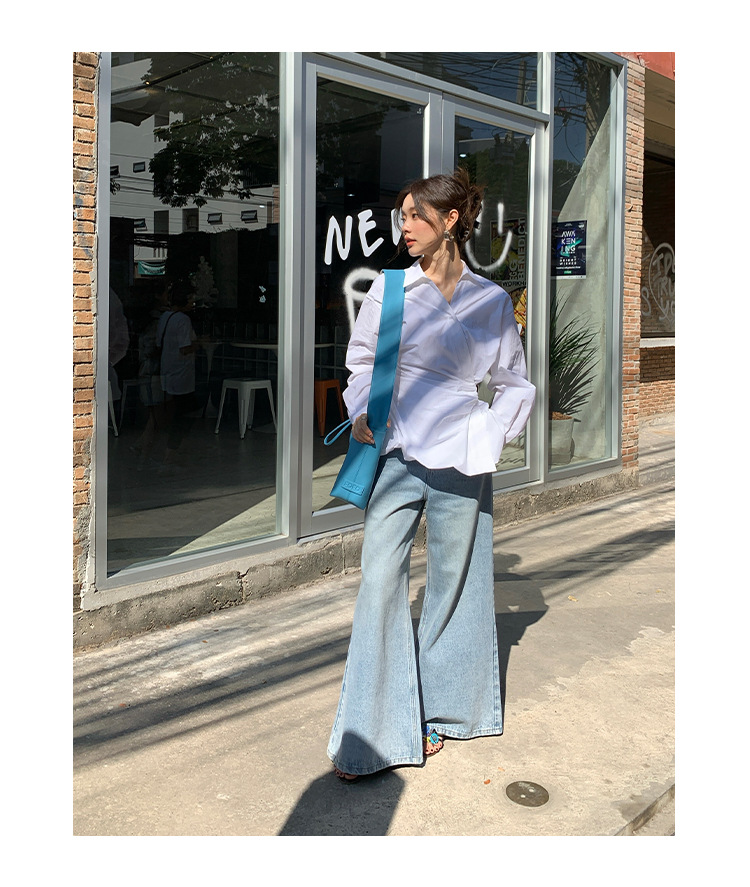 Ladies' Oversized Polo Collar Full Sleeve Gathered Shirt