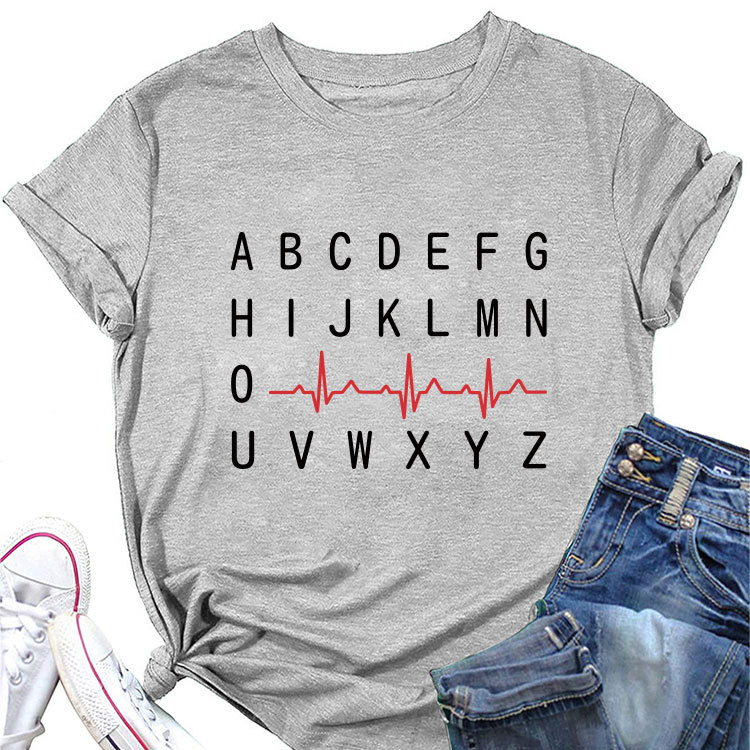 Ladies Geometric Print Round Neck Short Sleeve Tee